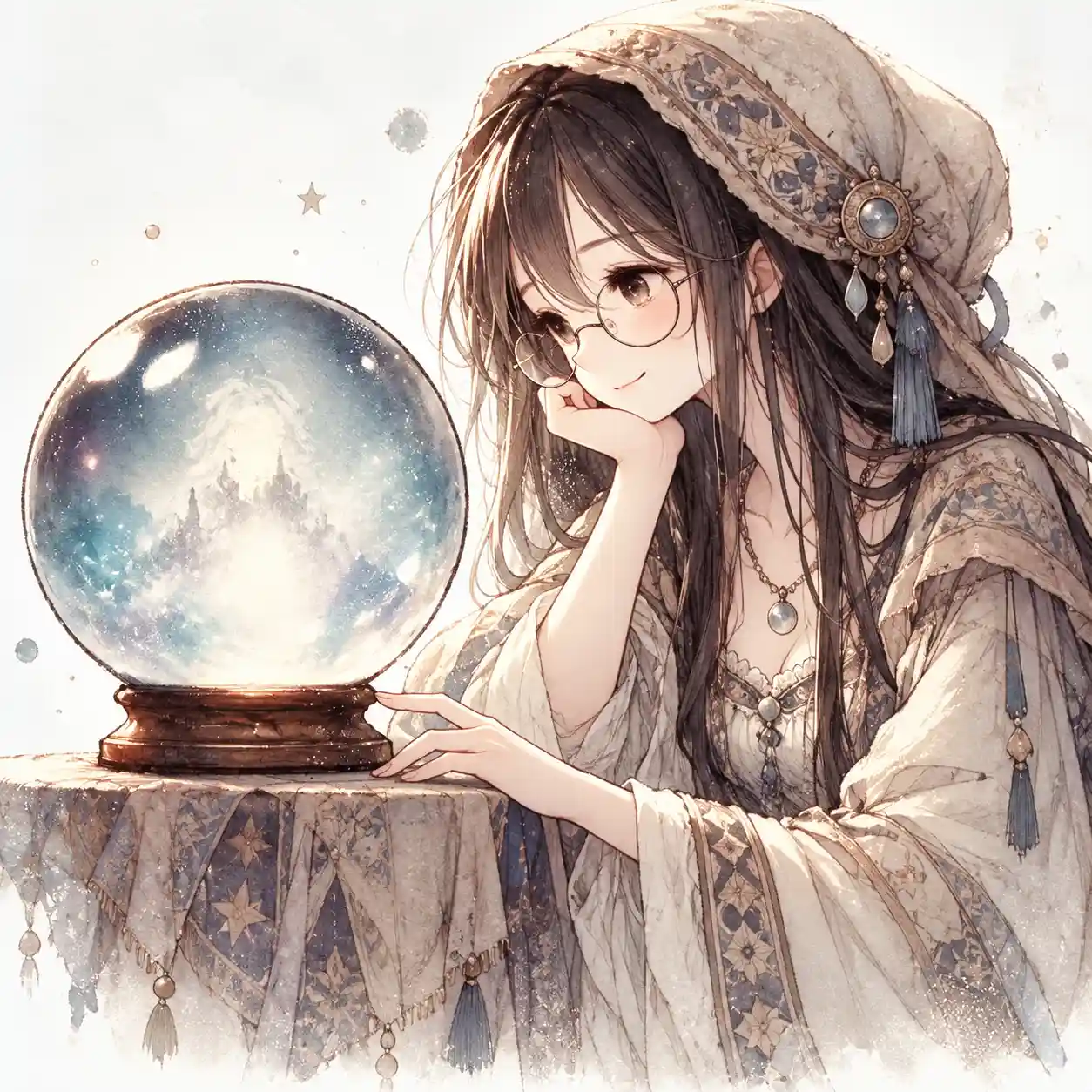 水晶玉を覗く少女