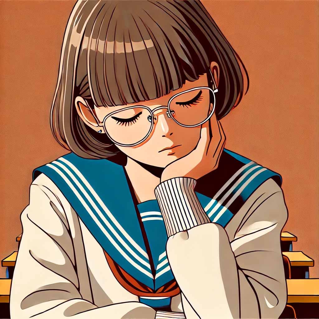 目を瞑る中学生女子