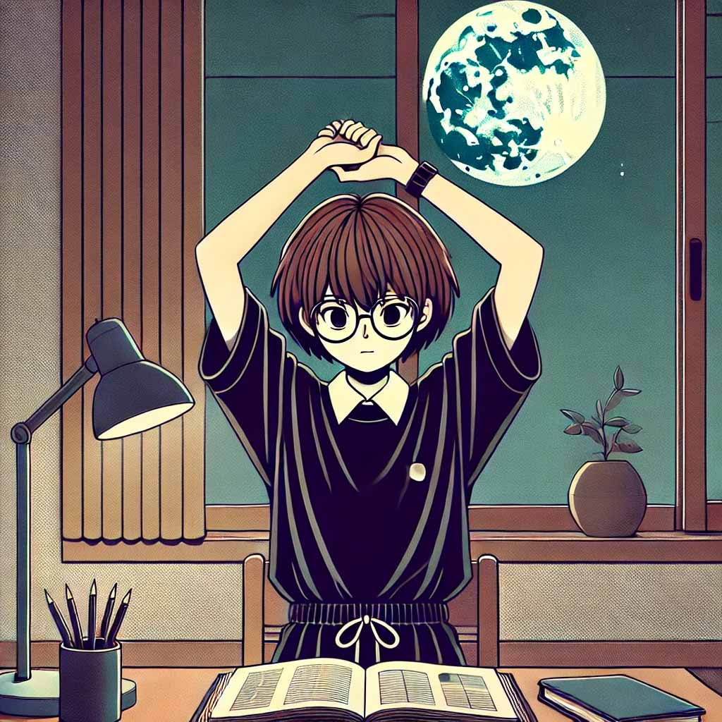 自室で勉強中の中学生女子