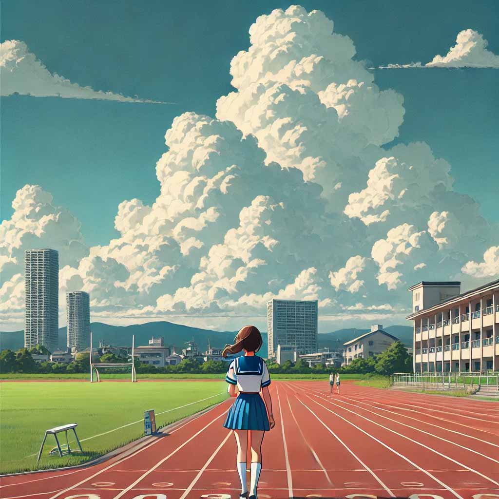 校庭を歩く中学生女子