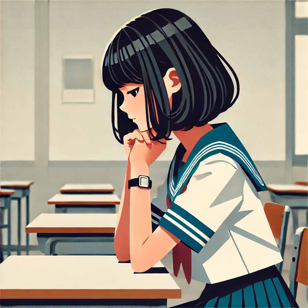 元気ない　中学生女子　横顔