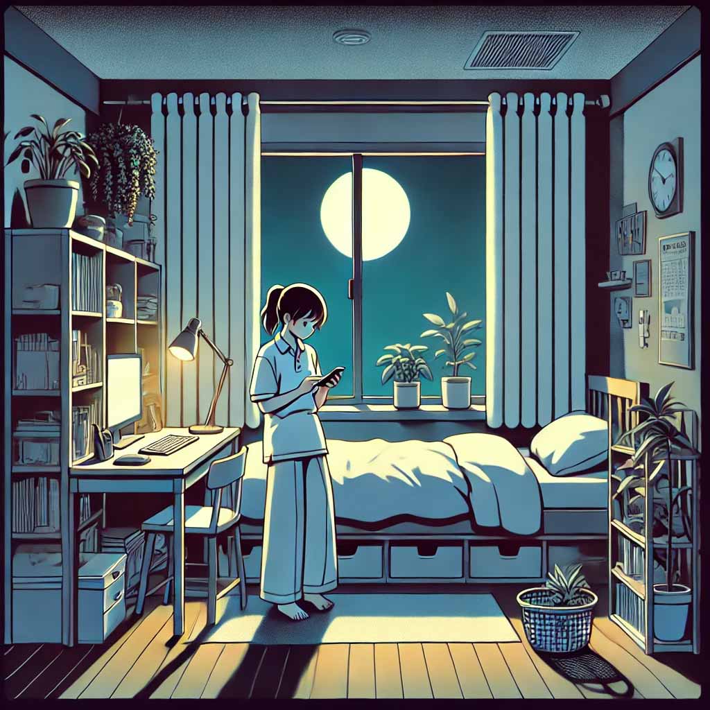 夜自分の部屋でSNS