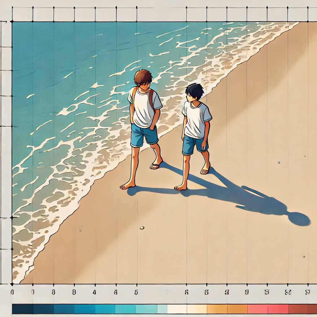 浜辺を歩いている中学生男子