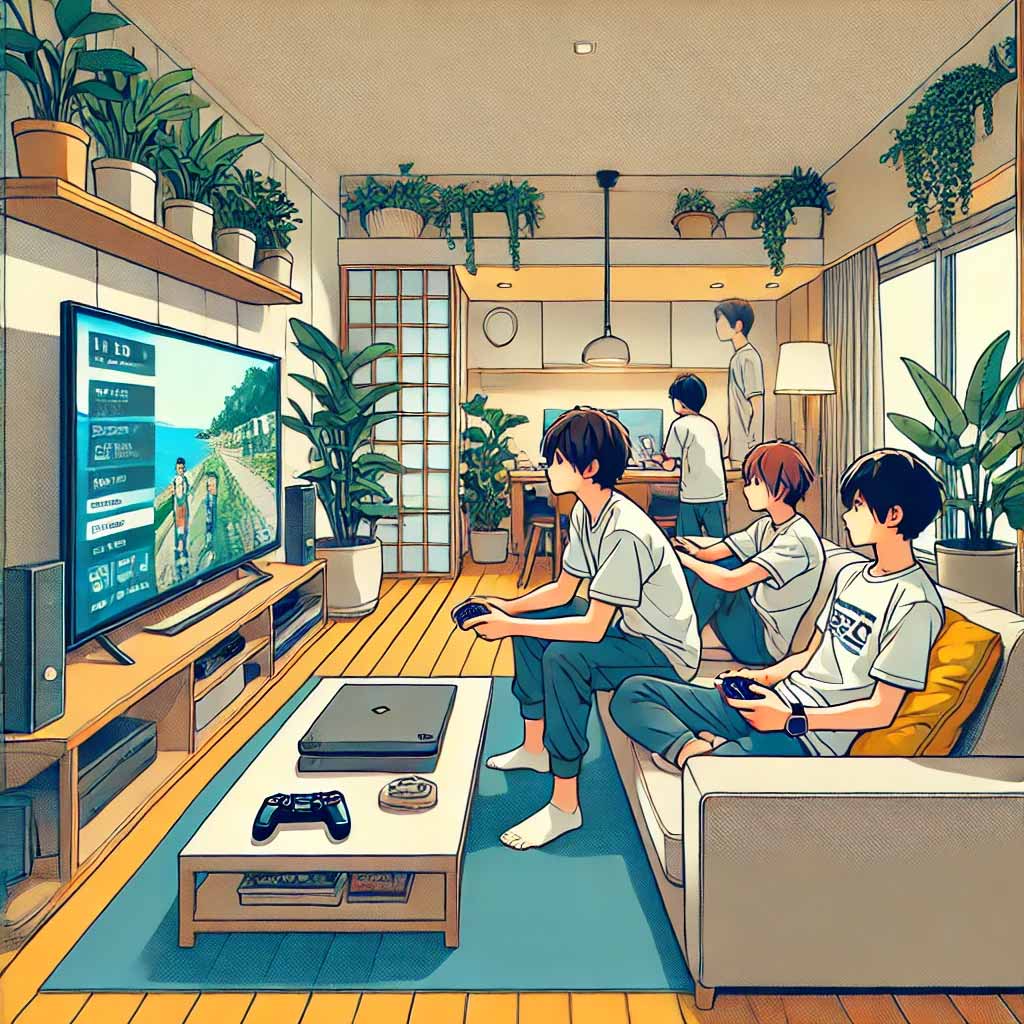 ゲームしている中学生男子