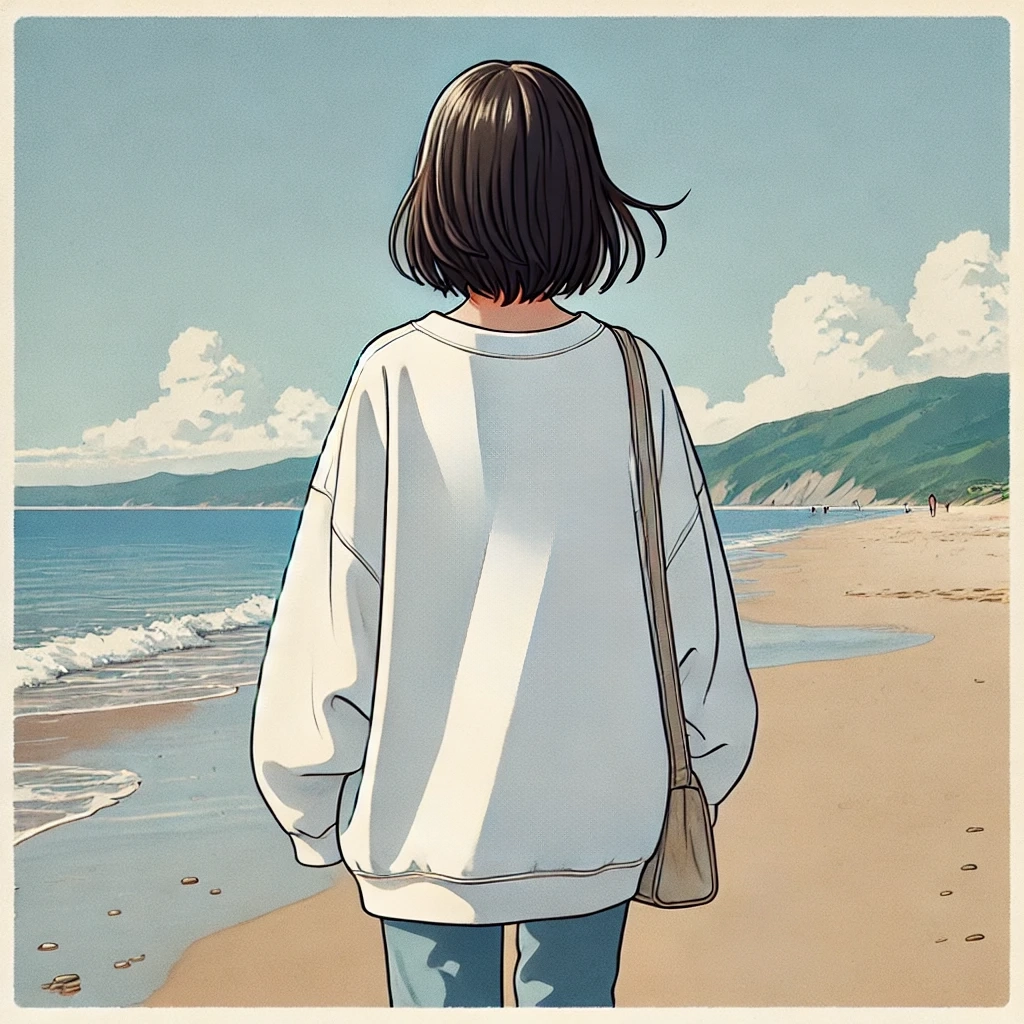 浜辺を歩く中学生女子