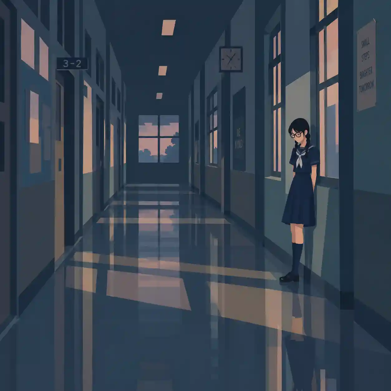 廊下でひとりぼっちの女子