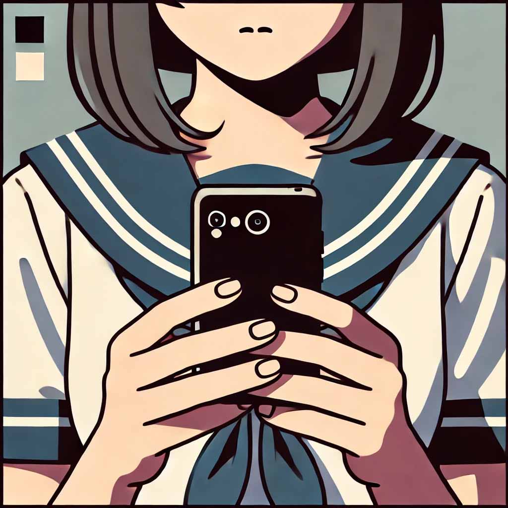 スマホで対抗している中学生女子