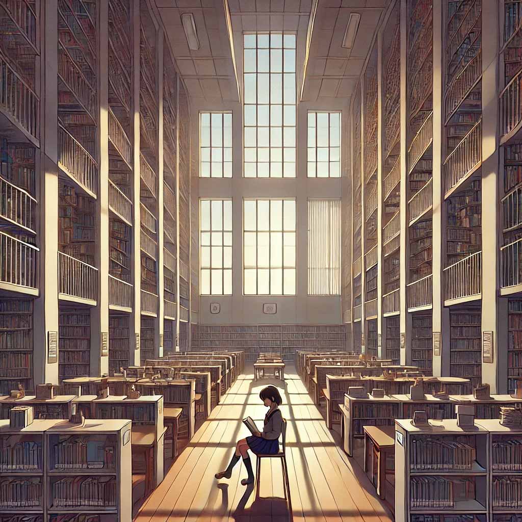 一人で図書館にいる中学生女子