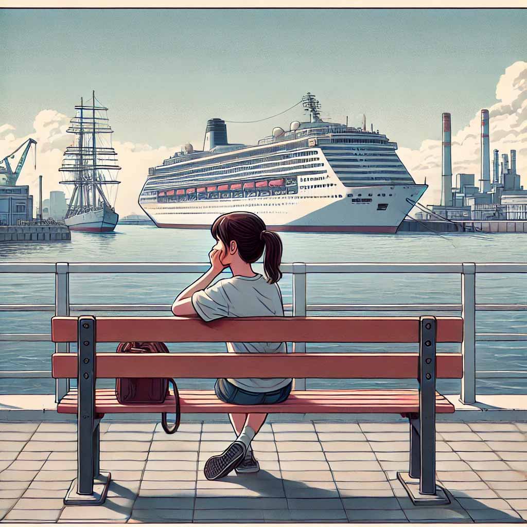 一人で海を見ている中学生女子