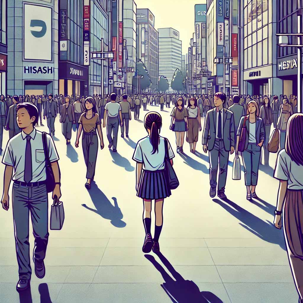 街中で一人の中学生女子