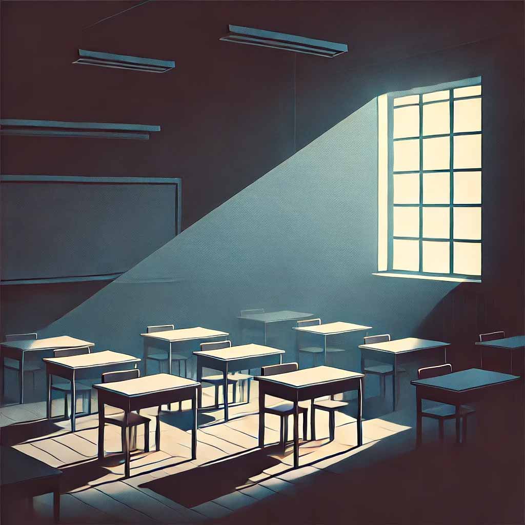 暗い教室に刺す光