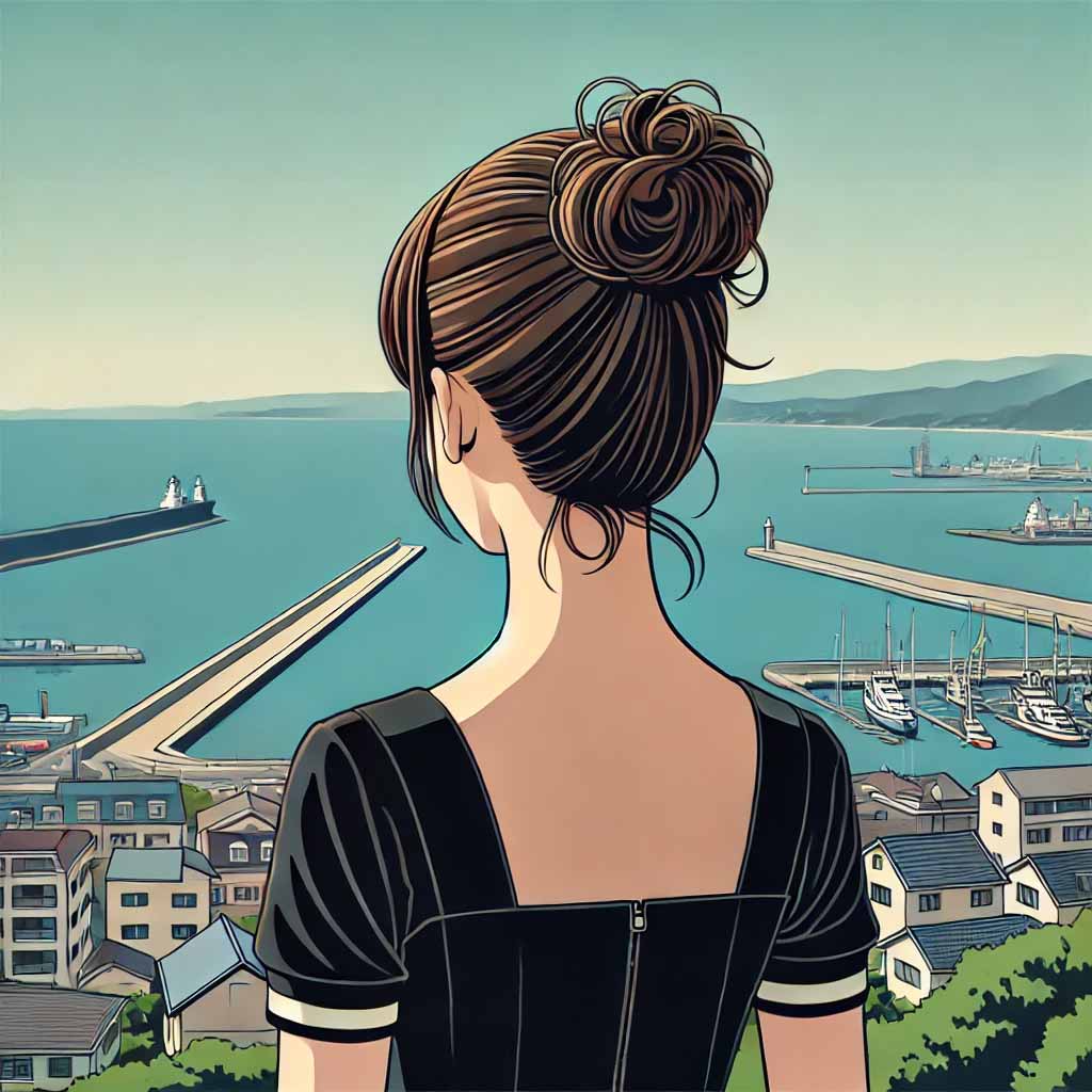 海を見ている中学生女子