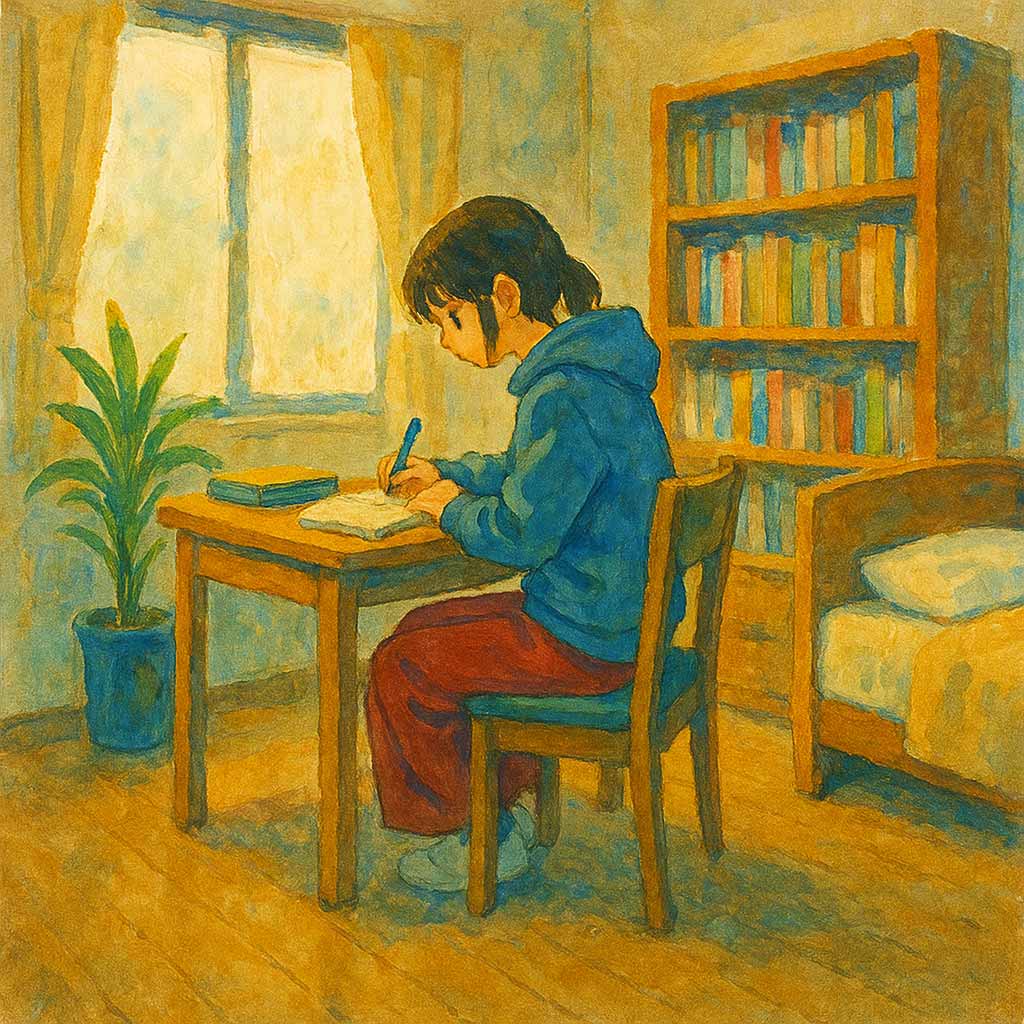 勉強している中学生女子