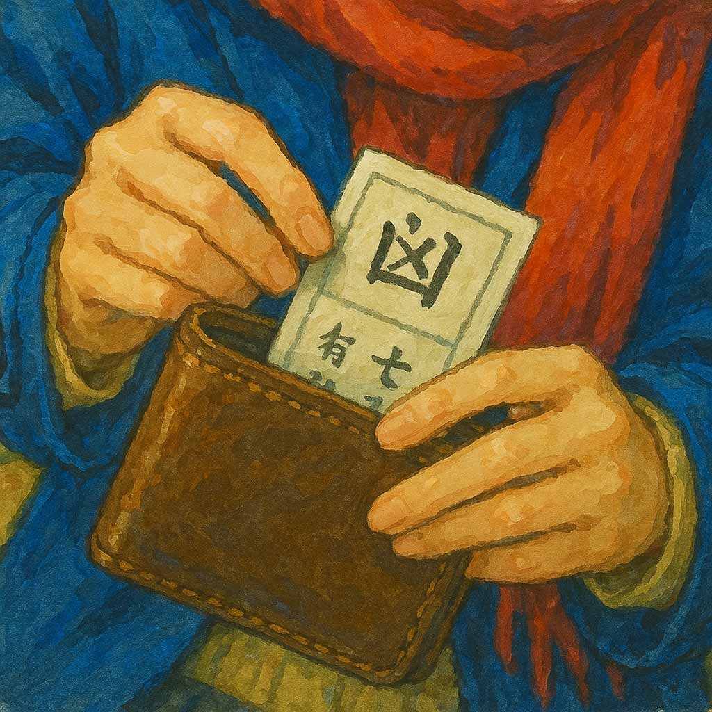 おみくじを財布に入れる