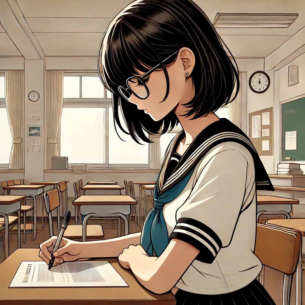 真面目に勉強している中学生女子