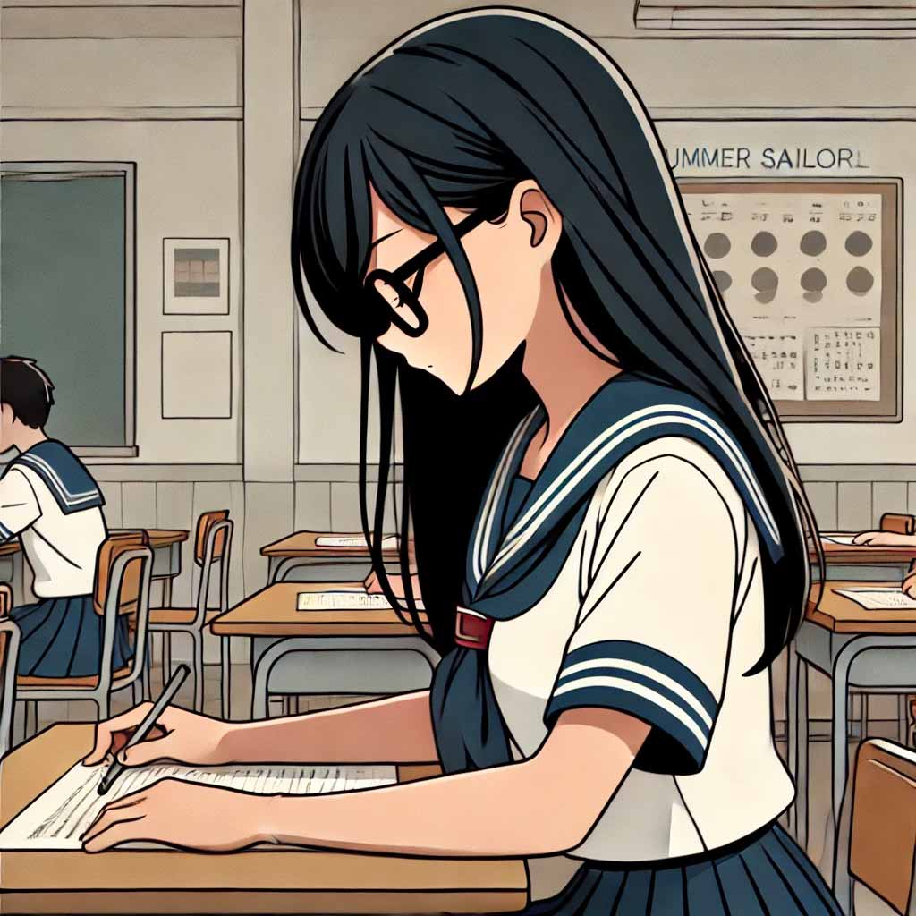 テストを受ける中学生女子