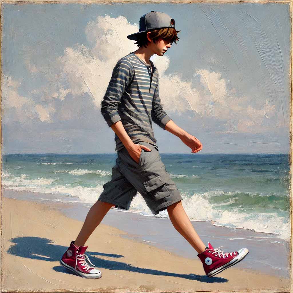 散歩中の中学生男子