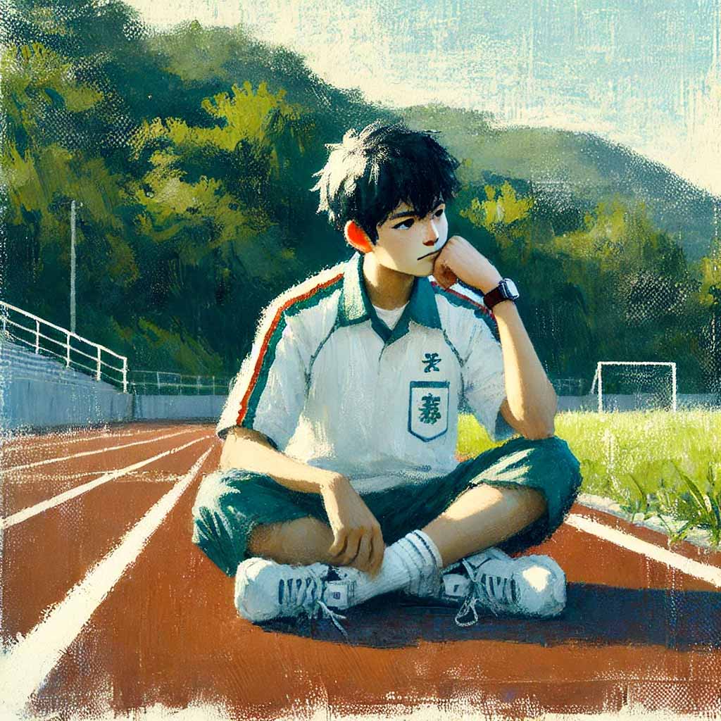 考え込んでいる中学生男子
