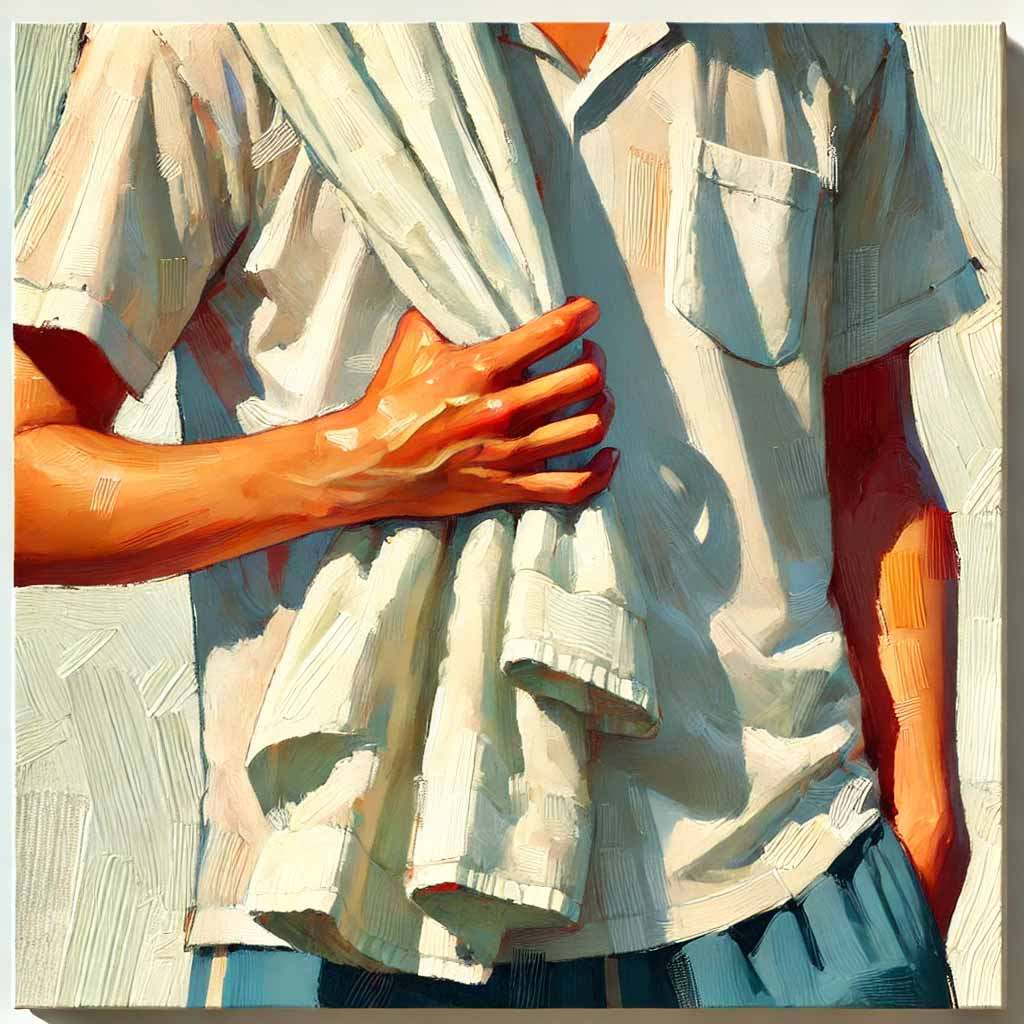 タオルを練習に使おうとする中学生男子