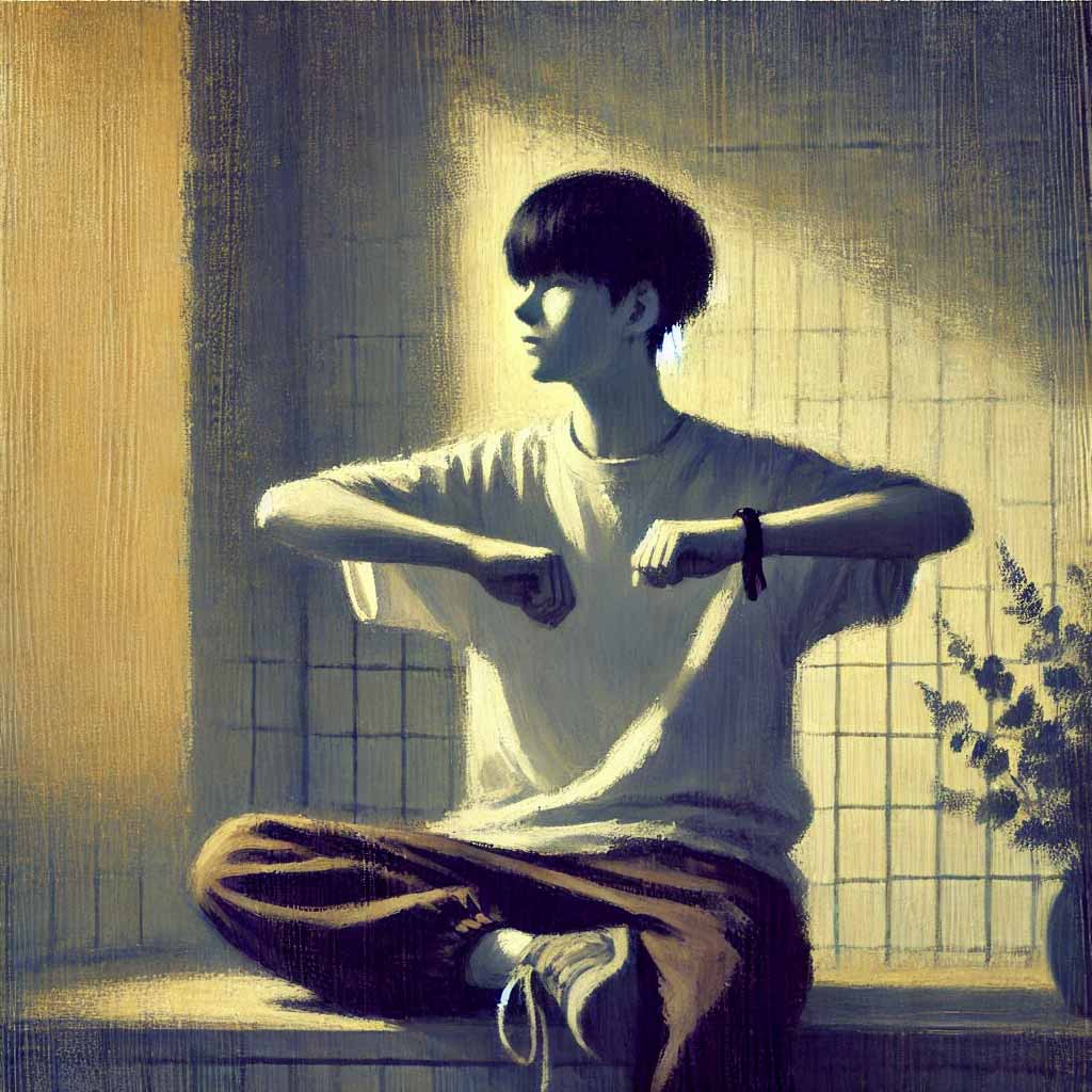 ストレッチする中学生男子