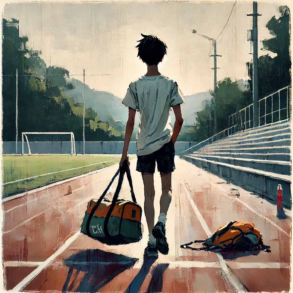 練習を終えて帰る中学生男子