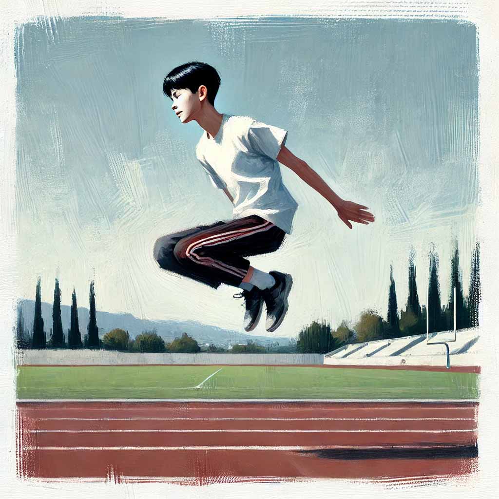 ジャンプしている中学生男子