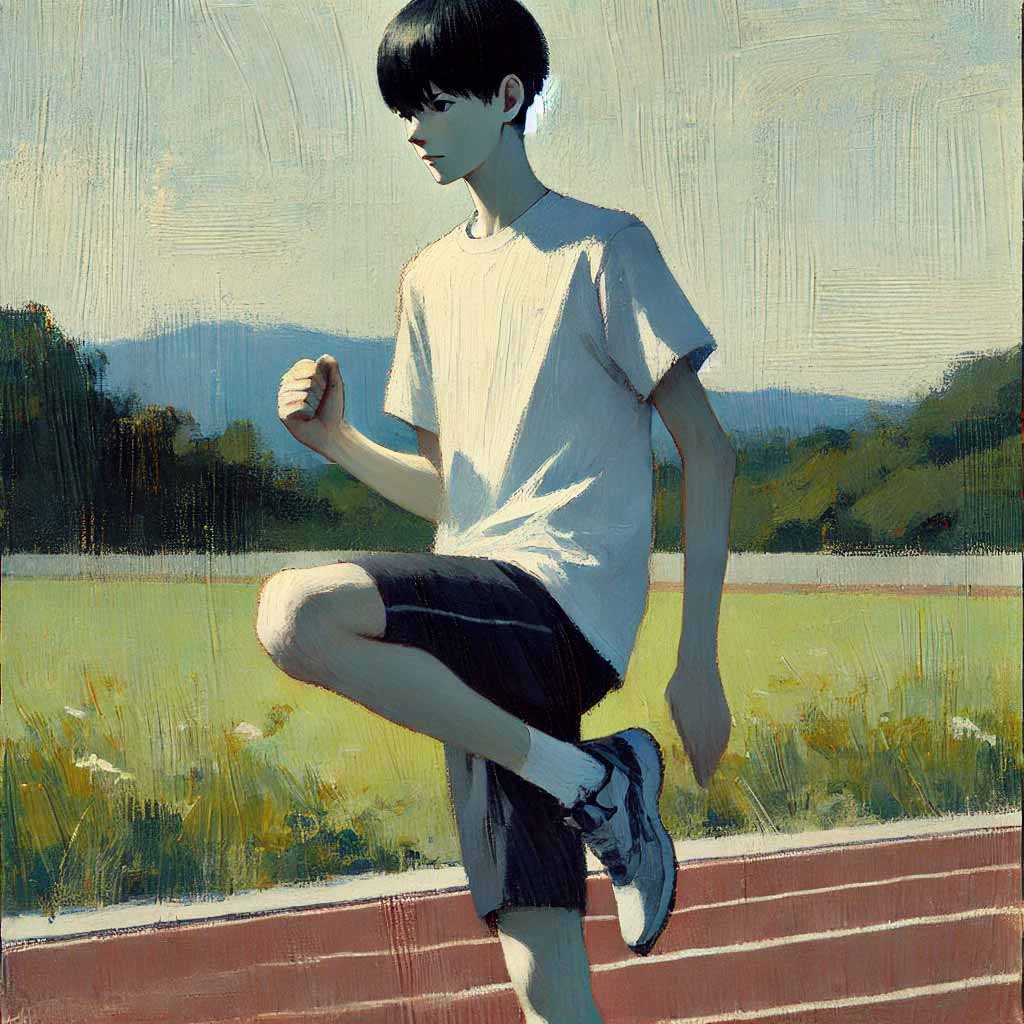 ハイニーをする中学生男子