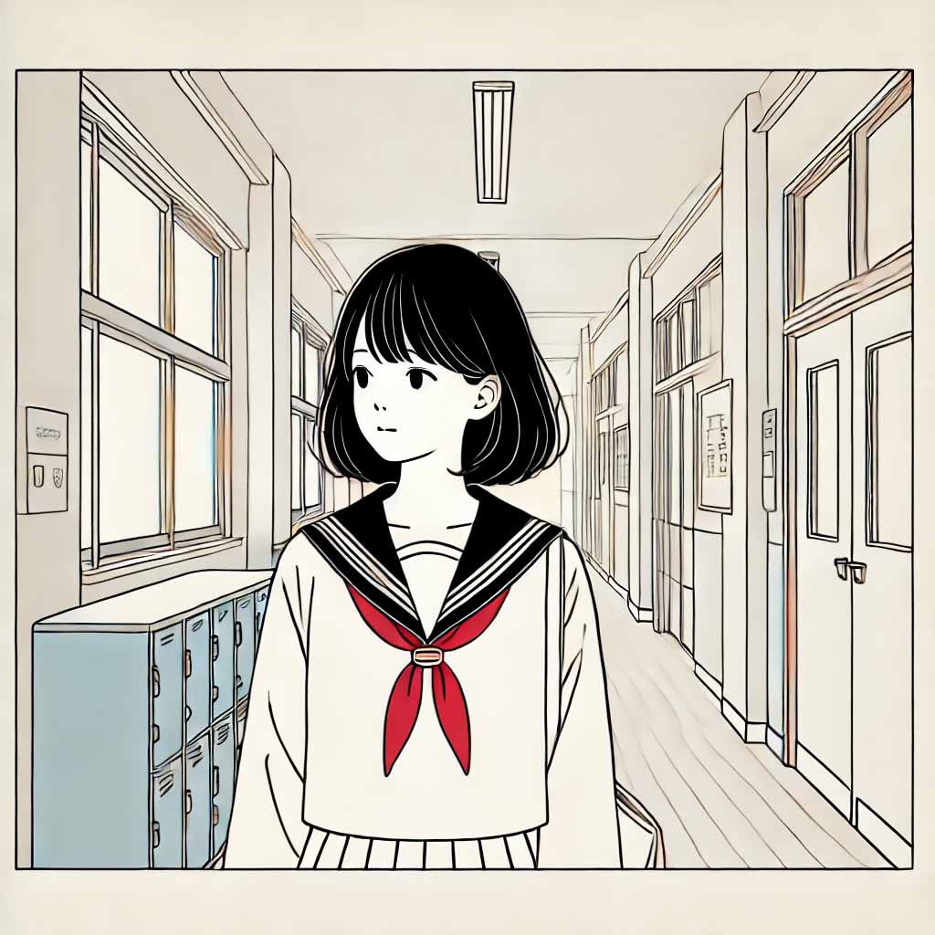 廊下を歩いている中学生女子