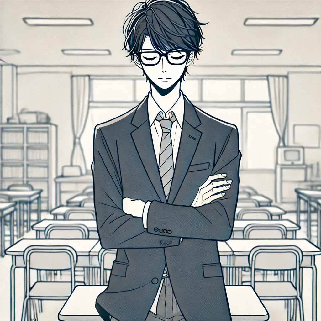 公約を考えている男子中学生