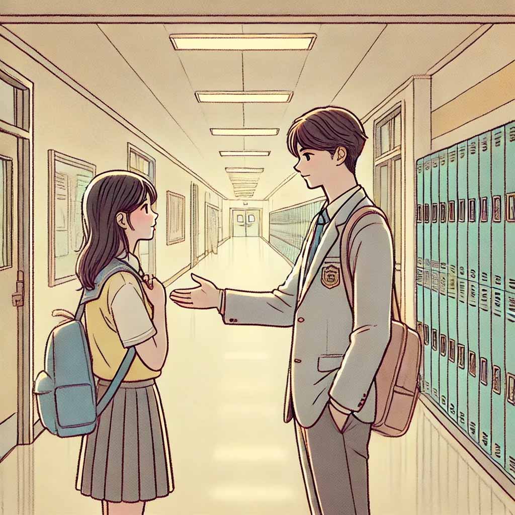 ありがとうと言われて感動している中学生男子
