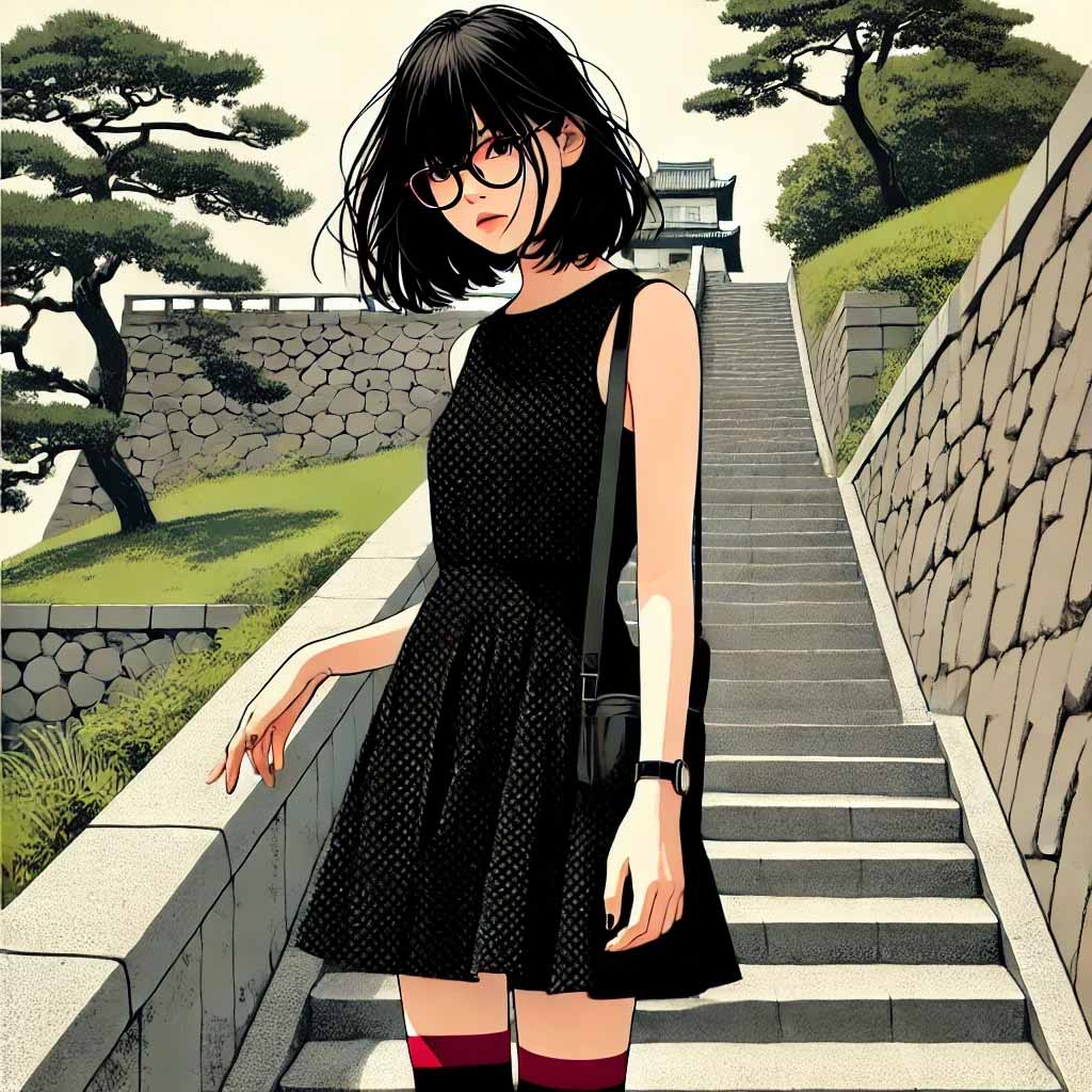 公園の階段にいる中学生女子