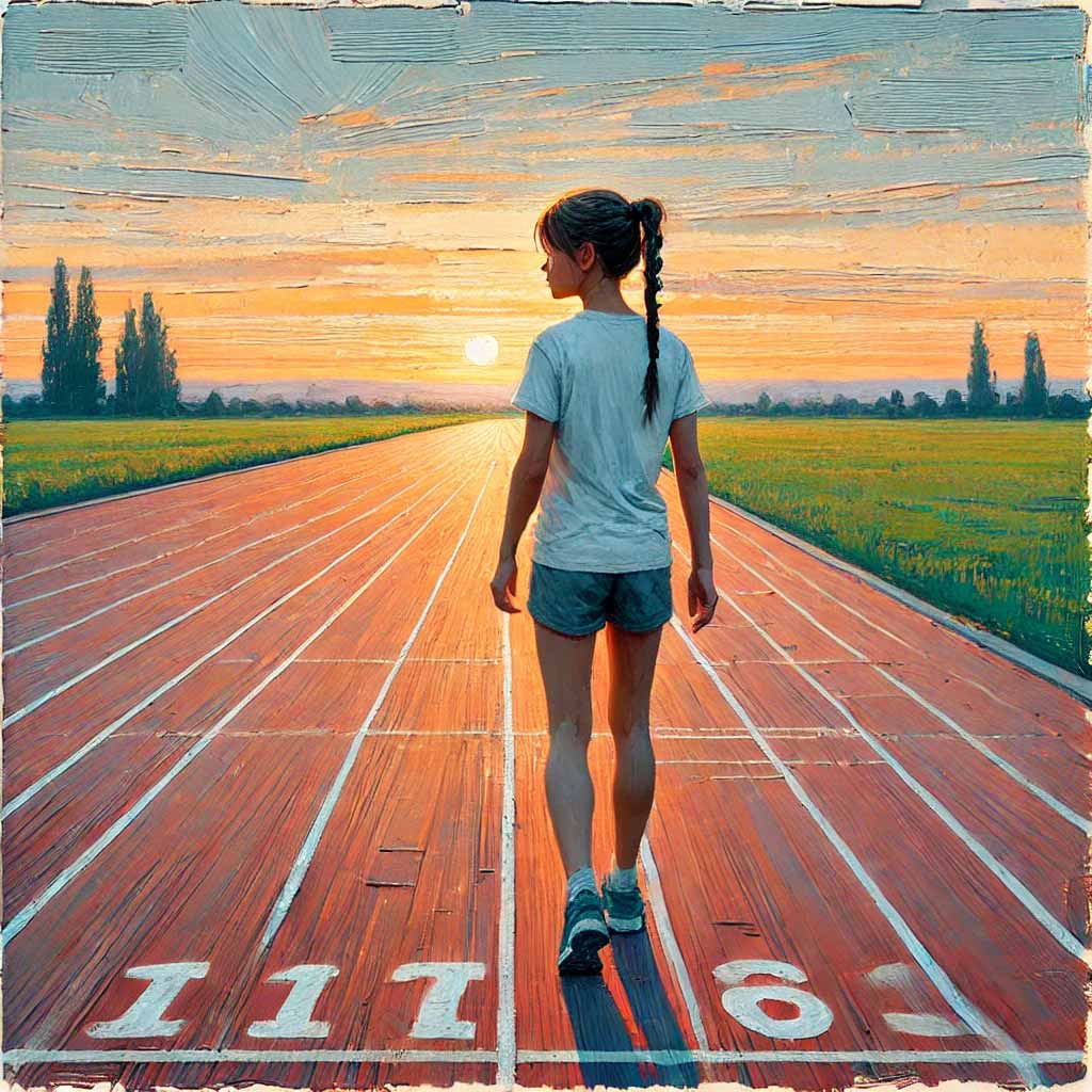 コースを確認している中学生女子
