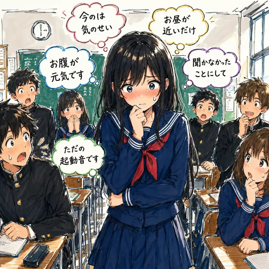 お腹がなって言い訳を考えている女子