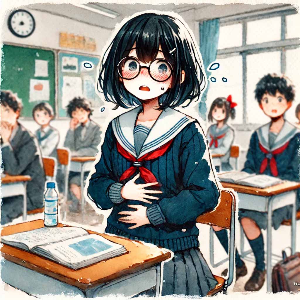 音がみんなに聞こえてしまうんじゃないかと焦る中学生女子