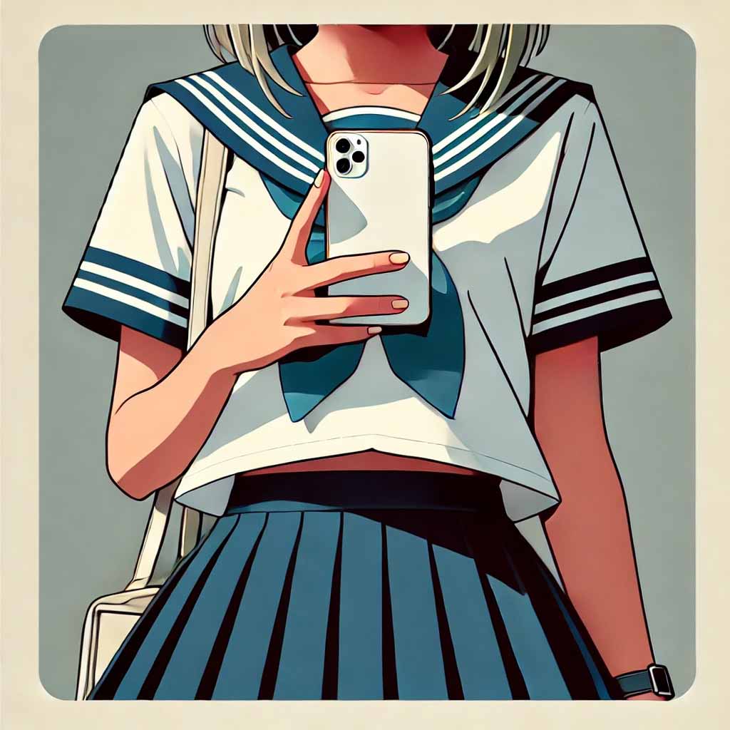 スマホをしている中学生女子