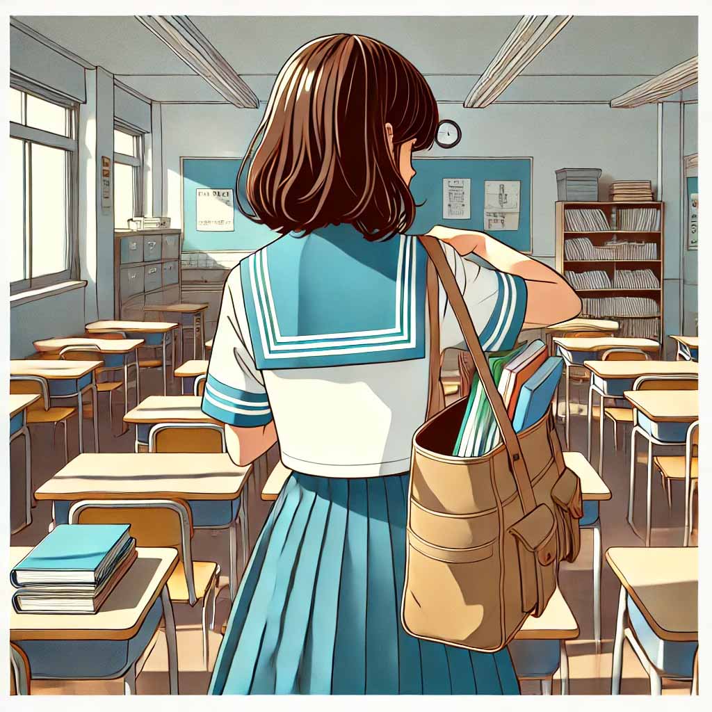 帰り支度の女子中学生