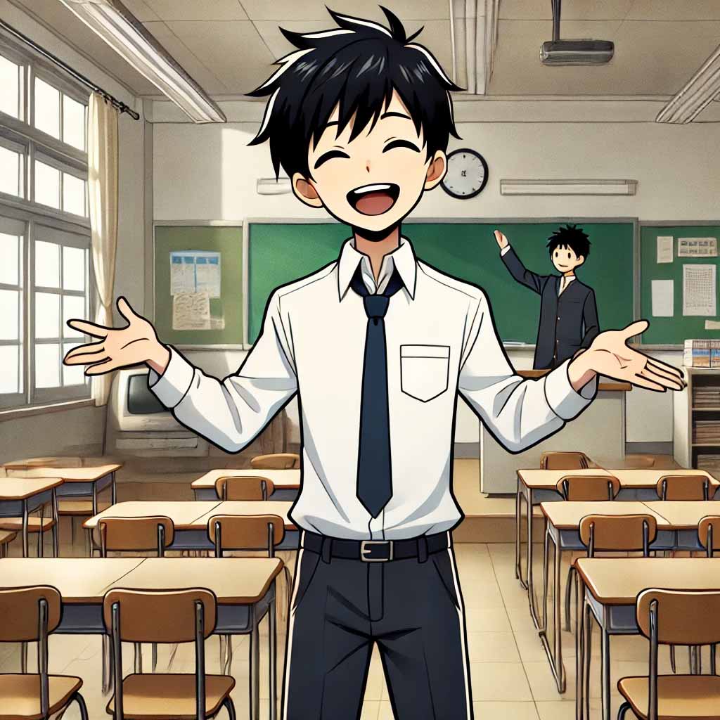 ジョークから話している中学生男子
