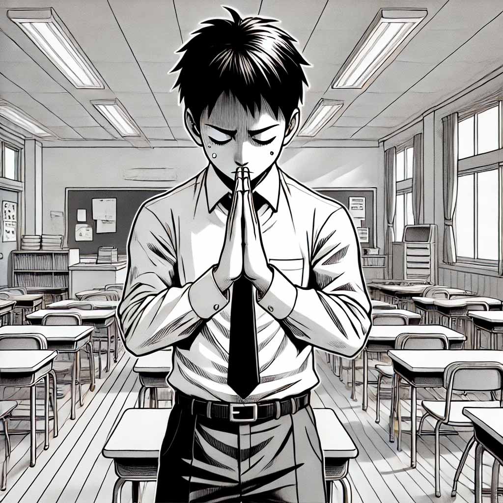 謝っている中学生男子