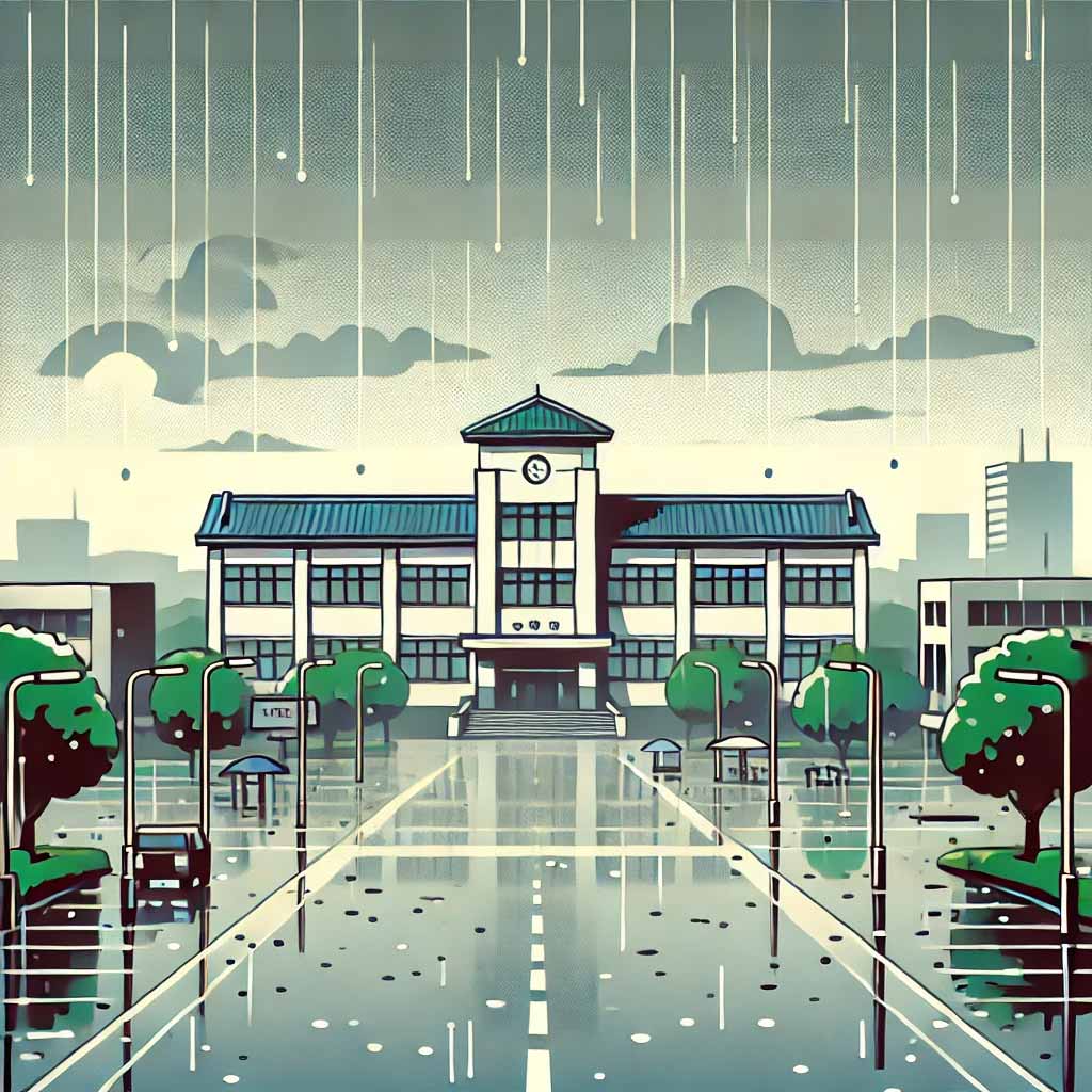 雨の中の学校