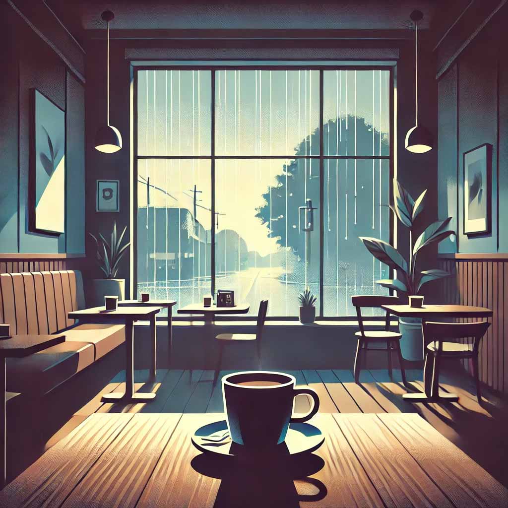カフェ　外は雨
