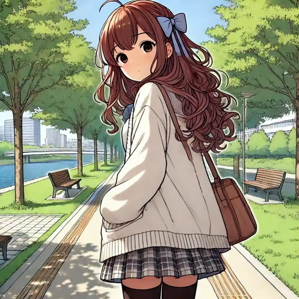 山下公園を歩く中学生女子