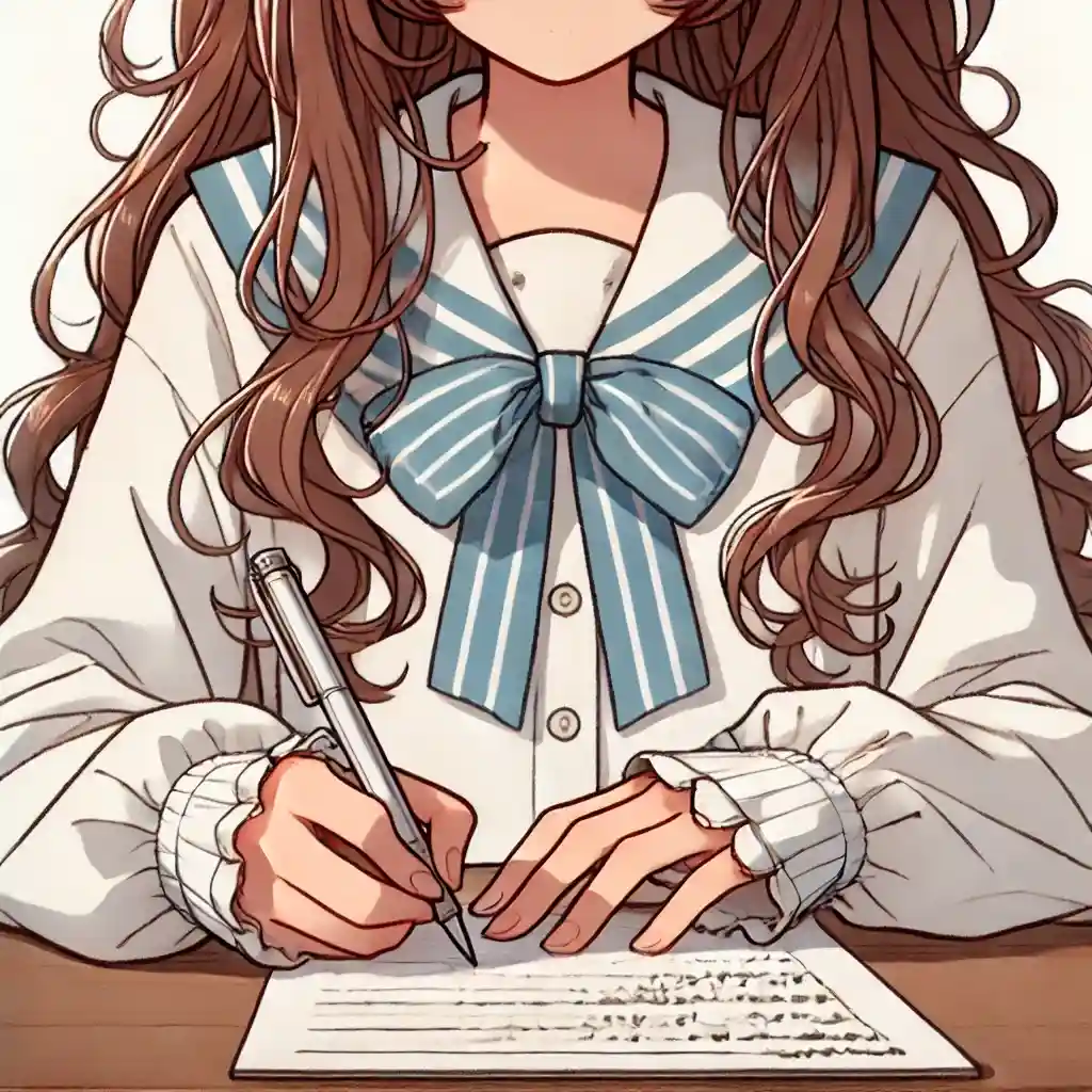 ノートを取る中学生女子