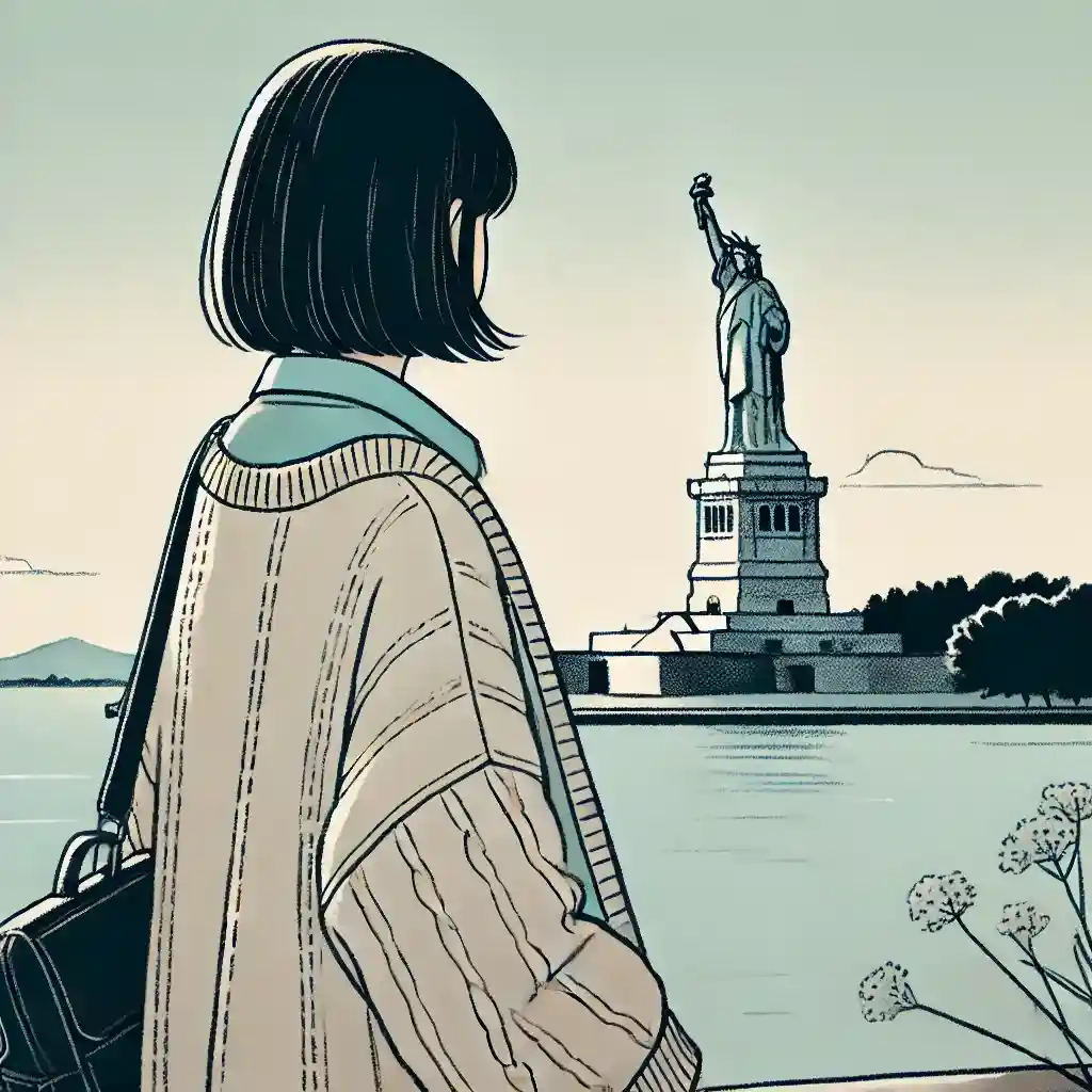 自由の女神を眺めている中学生女子