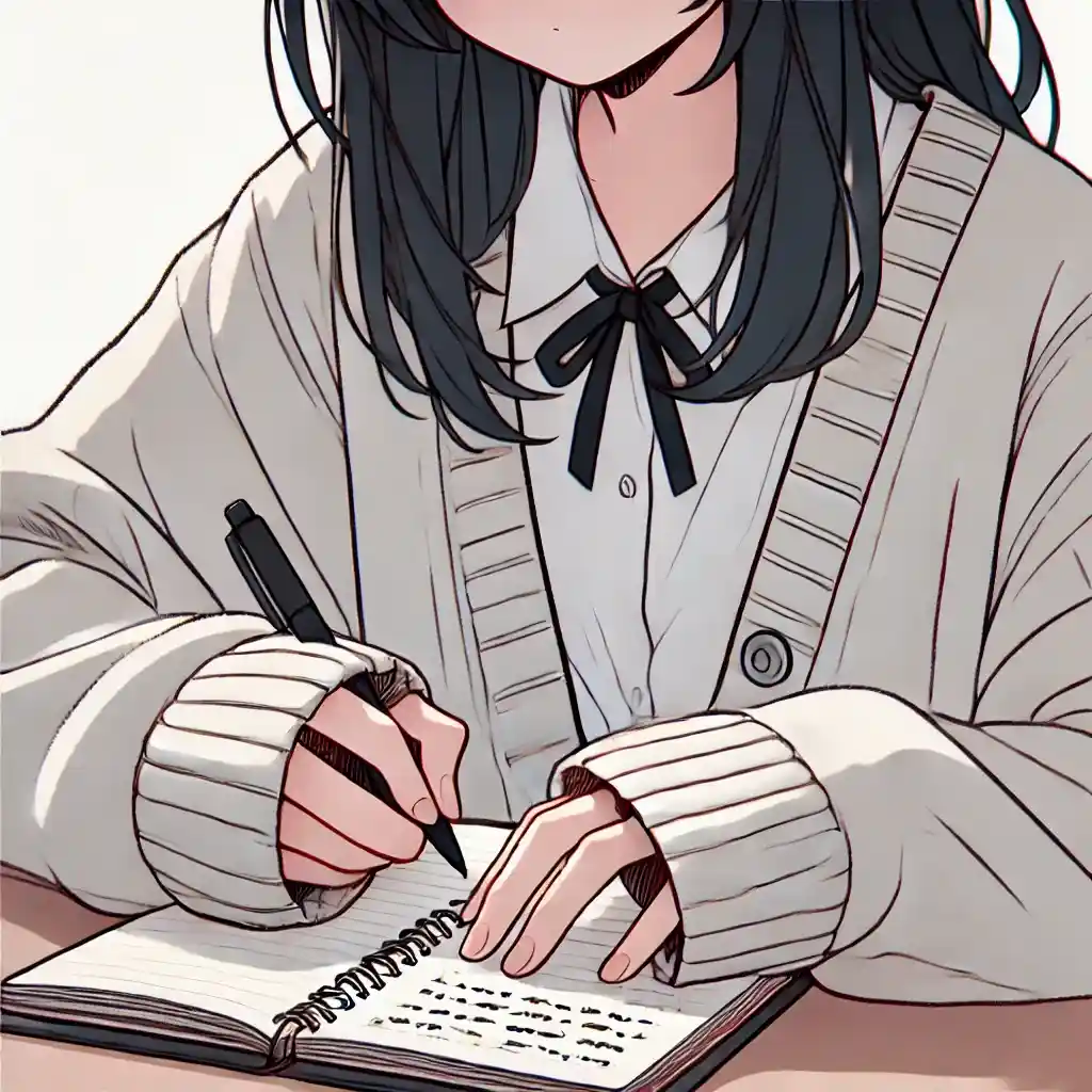 ノートをとっている中学生女子