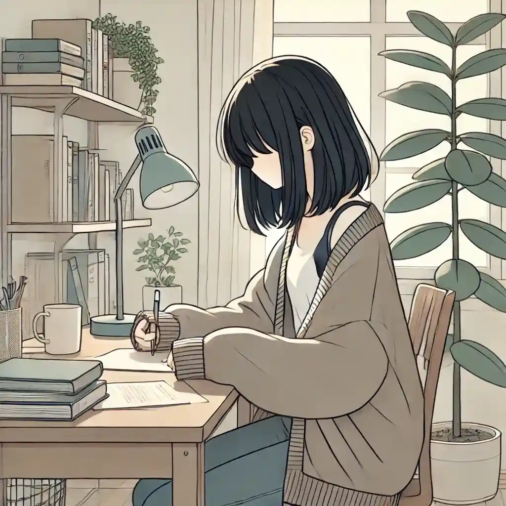 勉強中の中学生女子