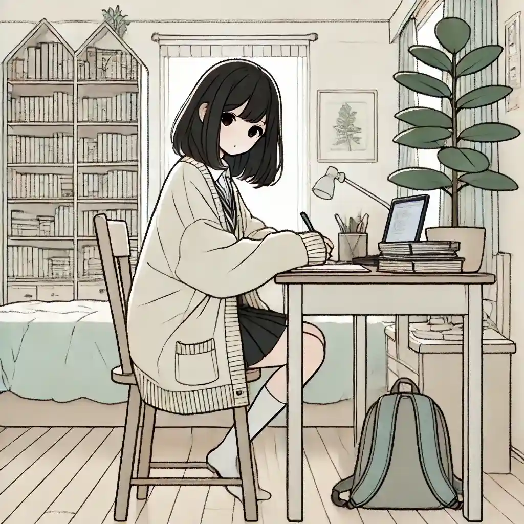 復習中の中学生女子