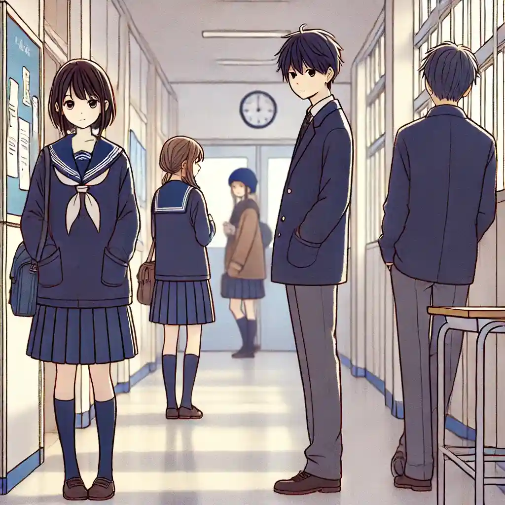 廊下にいる中学生女子