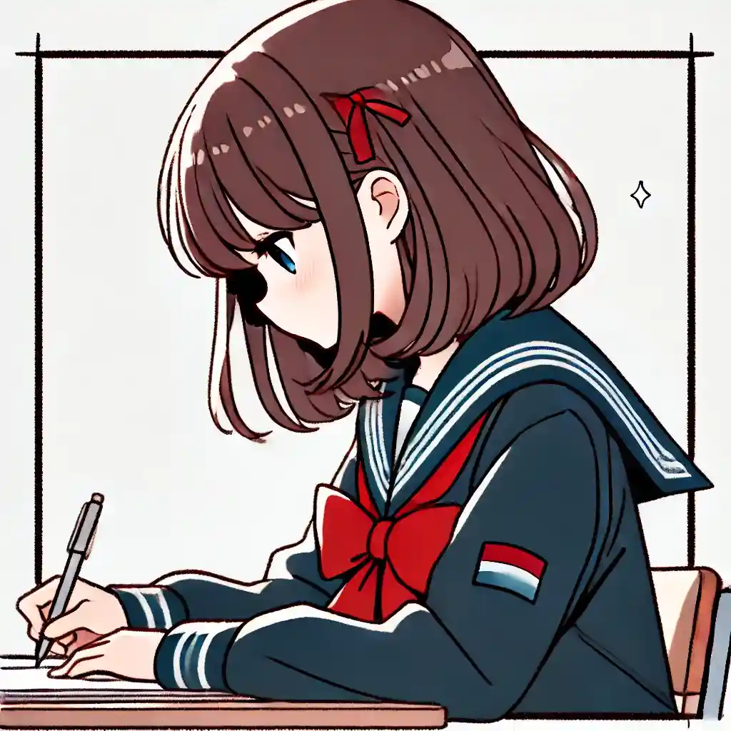 勉強している中学生女子