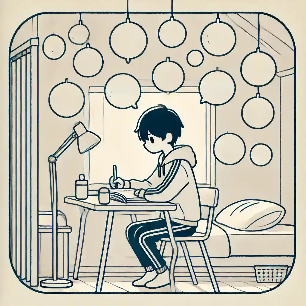 勉強している中学生男子