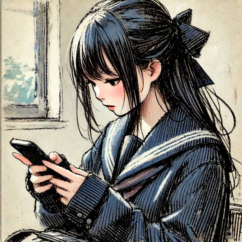 スマホで効果音を探している中学生女子